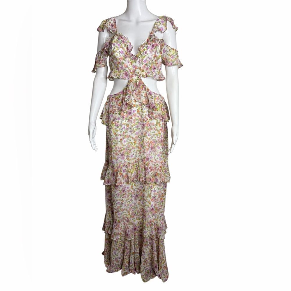 Wayf Floral Maxi Dress in Pink, Green, Cream